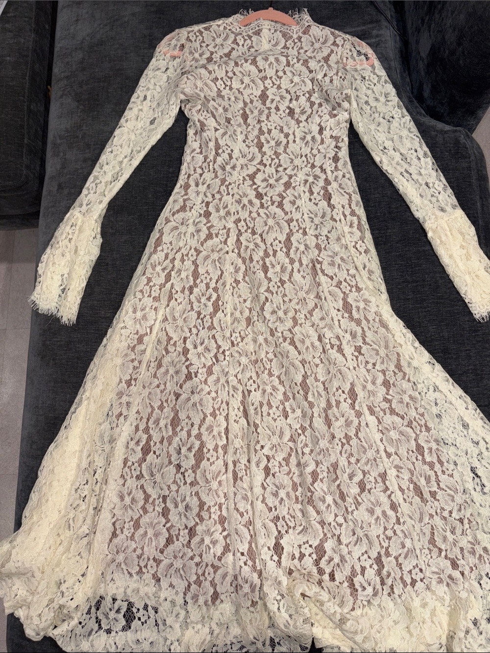 Ivory Long-Sleeve Lace Maxi Dress